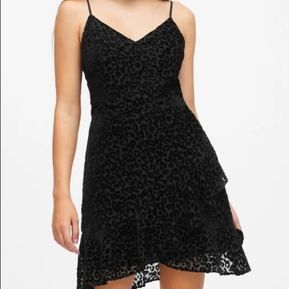 Banana Republic Velvet Leopard Ruffle Mini Dress